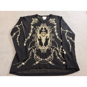 Camilla Black Gold Metallic Embellished Cashmere Blend Old-Money Sweater